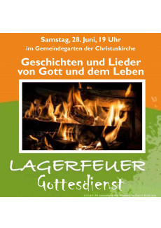 Veranstaltungsplakat mit Bild eines Lagerfeuers und Informationen 