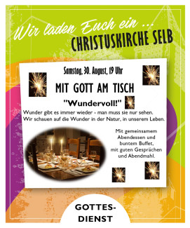 Plakat mit Bild eines gedeckten Tischs und Wunderkerzen 