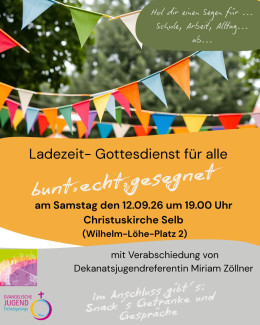 bunte Fahnen, Infos zum Ladezeit-Gottesdienst am 12.9. um 19 Uhr