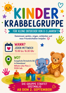 Krabbelgruppe immer mittwochs ab 15 Uhr im Gemeindesaal