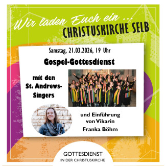 Gospelgottesdienst am 21.3. mit Einführung der Vikarin